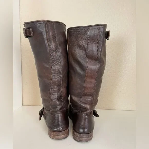 Frye Vintage Veronica tall buckle Slouchy Moto Boots in chocolate brown. 11